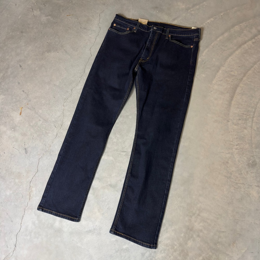 Levi's 513 Slim Straight Jeans Mens 36x32 Indigo Blue Dark Wash Stretch Denim